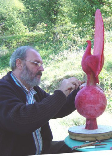 Brons sculptuur van Hans Grootswagers, Grabmal mit Pfauhahn 2007